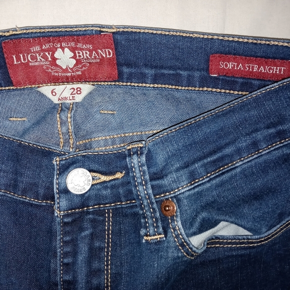 LUCKY BRAND DENIM JEANS SOFIA STRAIGHT NAVY BLUE MODIFIED HEM LOW RISE SIZE 6/28 - Picture 7 of 13